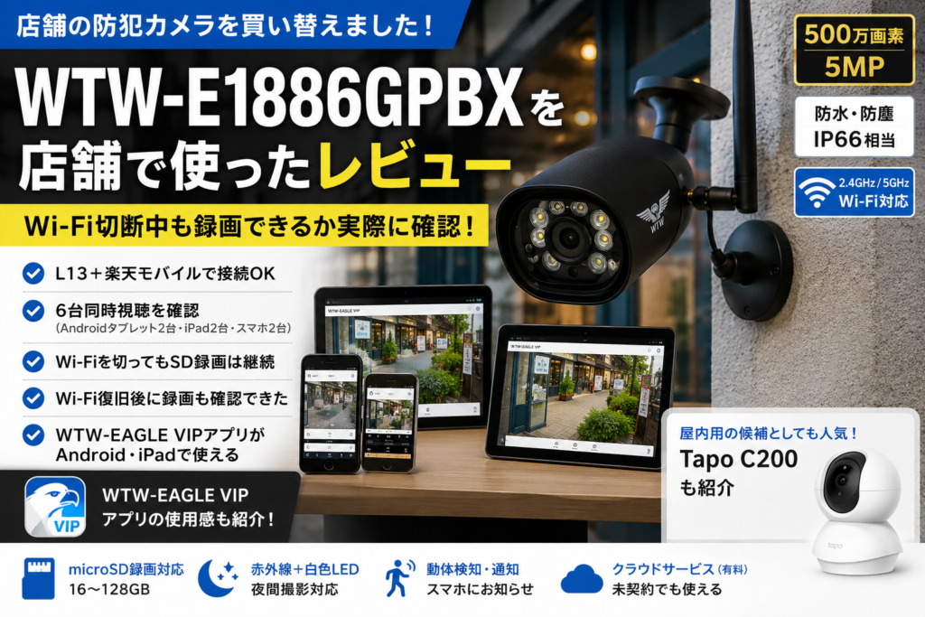 WTW-E1886GPBXを店舗で使った防犯カメラ実機レビュー